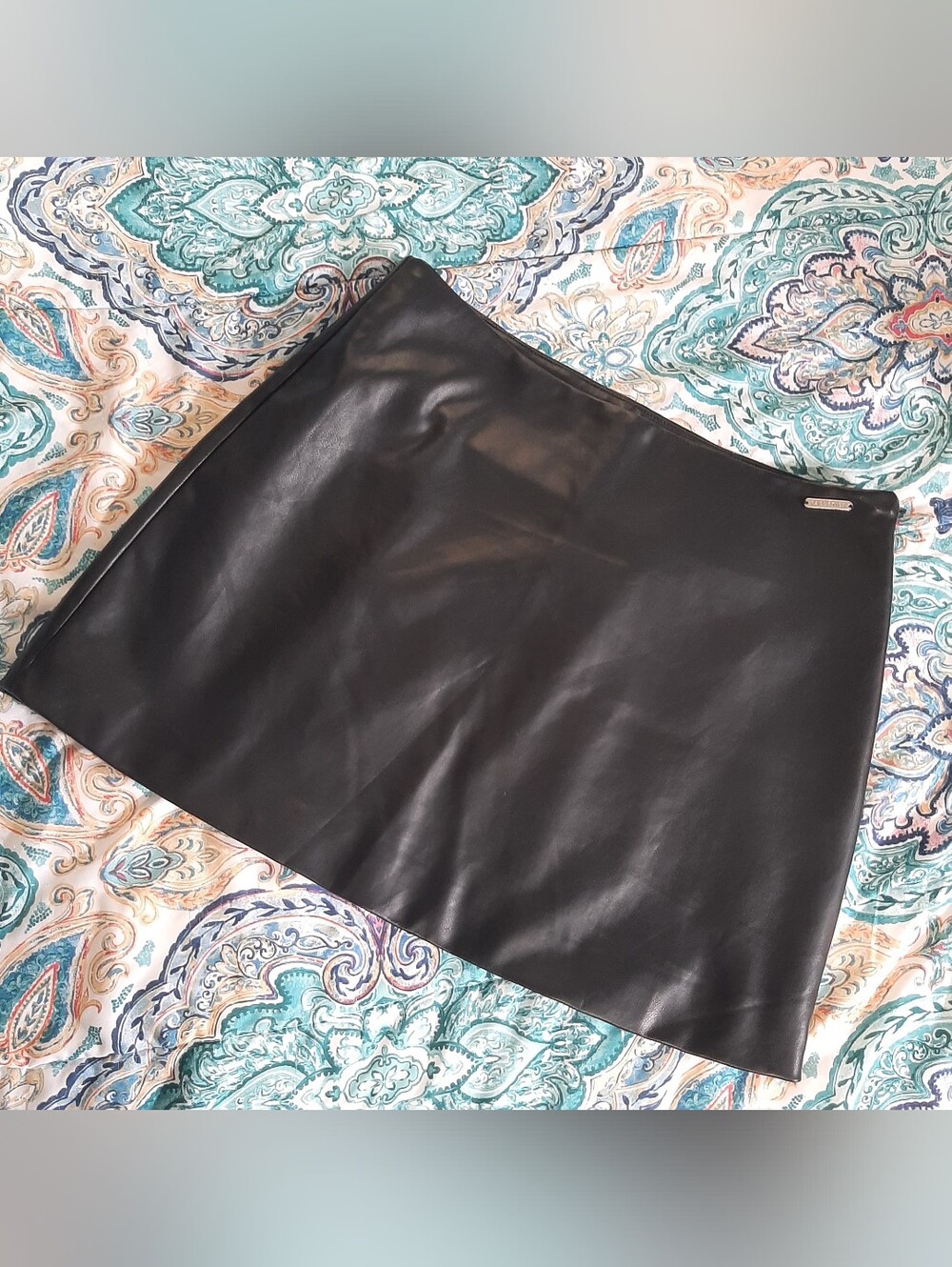 Fabletics Black Faux Leather A-Line Mini Skirt